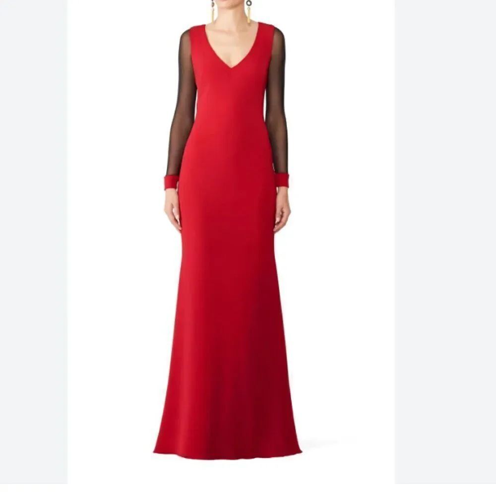 Badgley Mischka  Ruby v-neck with black Illusion Sleeve Gown Flaw at Bottom